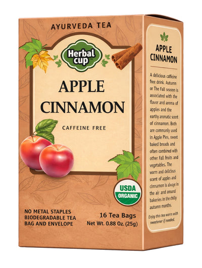 Herbal Cup Organic Apple Cinnamon Ayurvedic Tea – caffeine-free herbal tea box