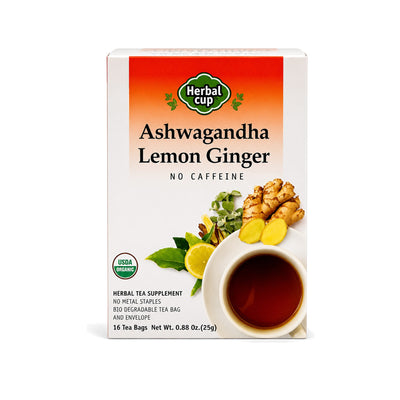 Organic Ashwagandha Lemon Ginger Tea — Ayurvedic Blend — single box