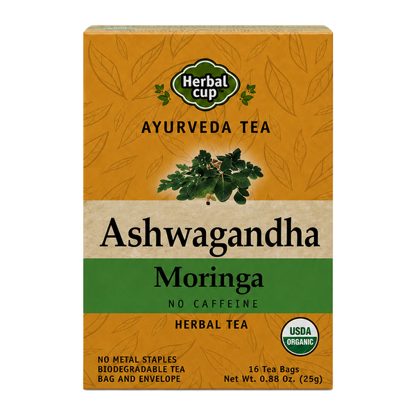Organic Ashwagandha Moringa Tea – Ayurvedic Blend with Ginger & Hibiscus — single box