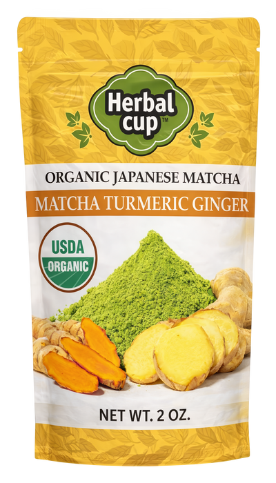Herbal Cup Organic Matcha Powder with Turmeric and Ginger – USDA Organic matcha tea pouch