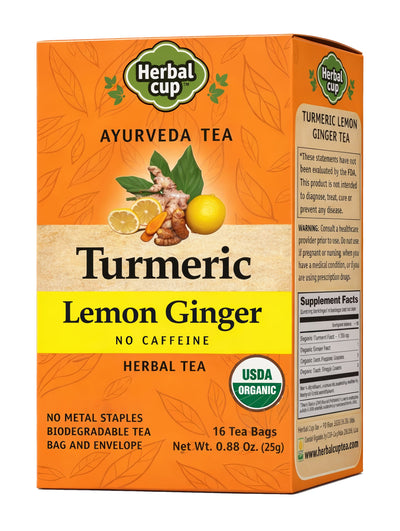 Herbal Cup Organic Turmeric Lemon Ginger Moringa Tea – caffeine-free herbal tea box