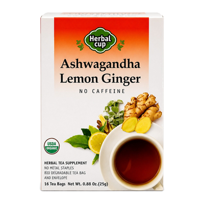 Organic Ashwagandha Lemon Ginger Tea — Ayurvedic Blend — single box