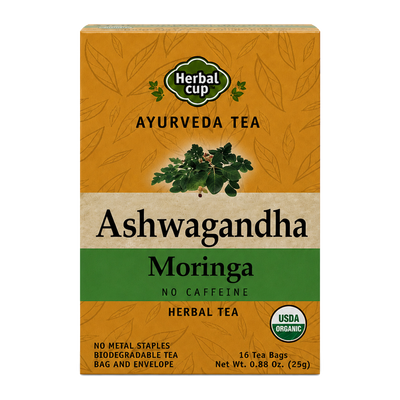 Organic Ashwagandha Moringa Tea – Ayurvedic Blend with Ginger & Hibiscus — single box
