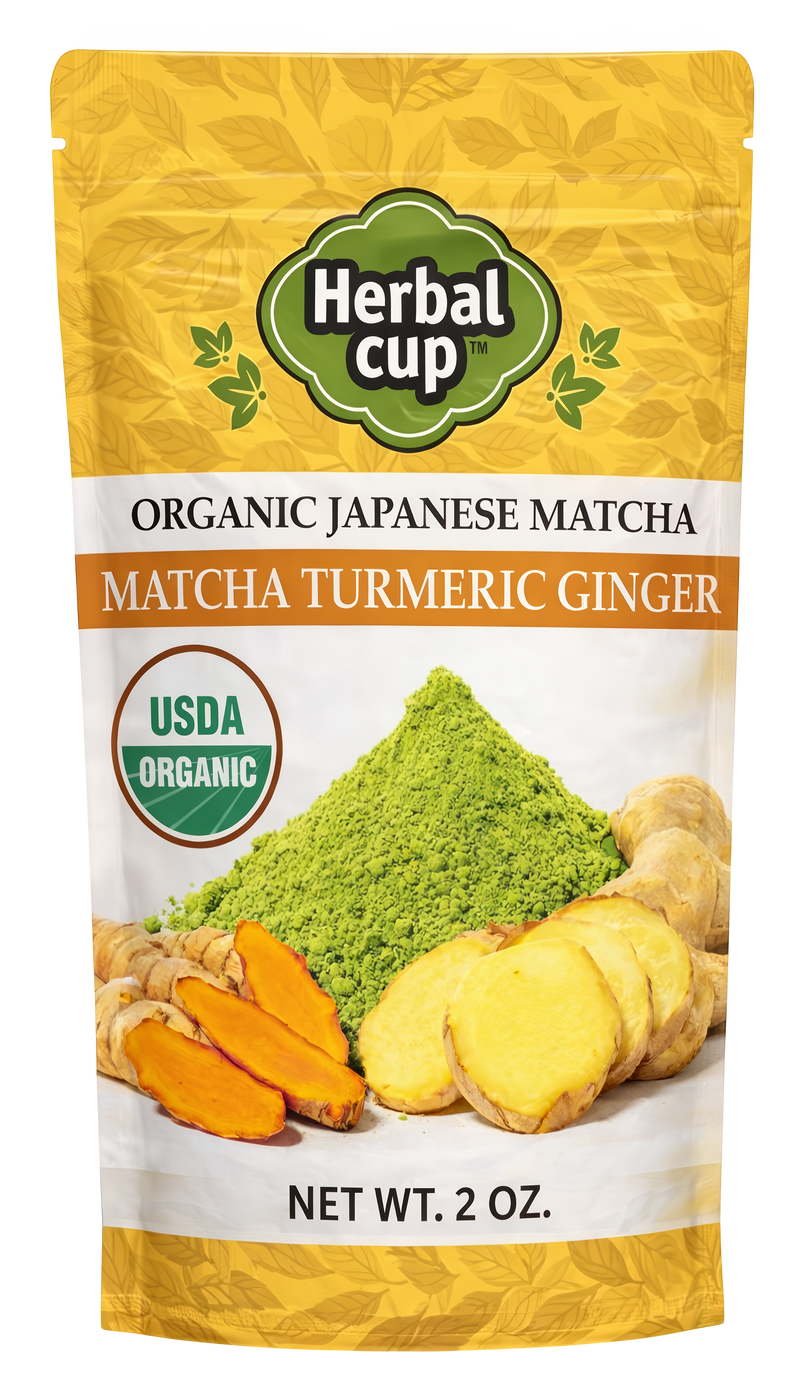 Herbal Cup Organic Matcha Powder with Turmeric and Ginger – USDA Organic matcha tea pouch