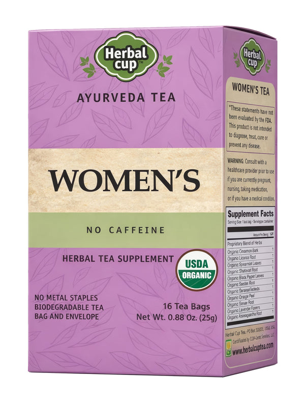 Herbal Cup Organic Women's Hormonal Balance Ayurvedic Tea – caffeine-free herbal tea box